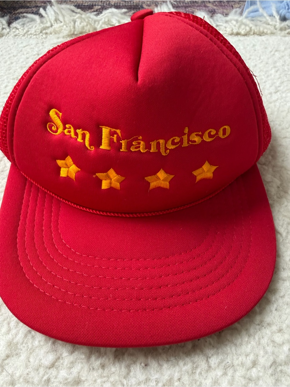 San Francisco Red Trucker Hat with Yellow Embroidery California